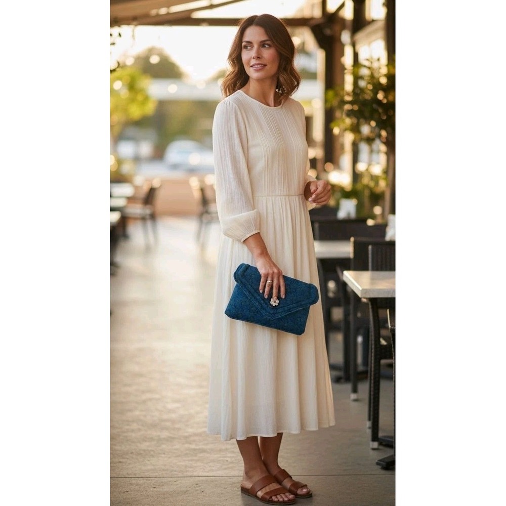 Anthropologie Velour‎ Pearl strap Evening Cocktail Purse Black Blue Cottagecore